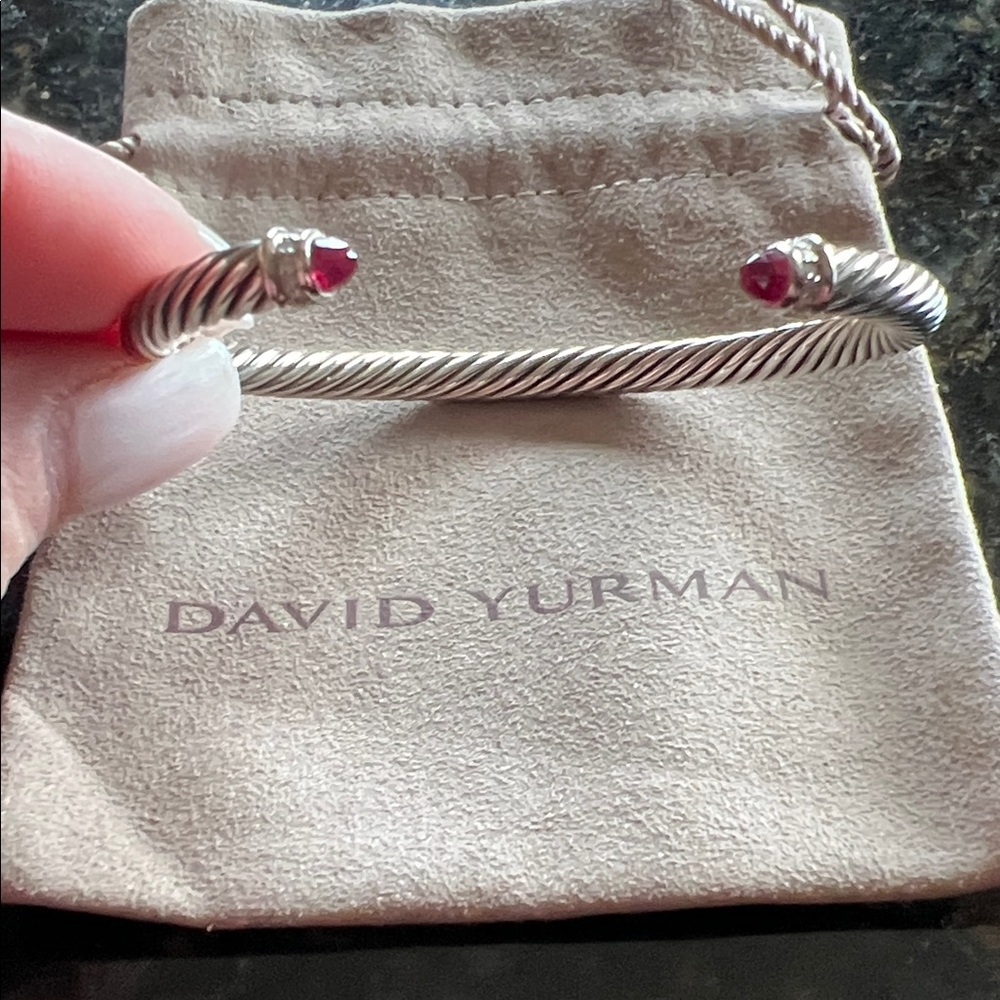 Auth. David Yurman 5mm Sterling Cable Cuff with Pink Tourmaline/diamonds. Medium